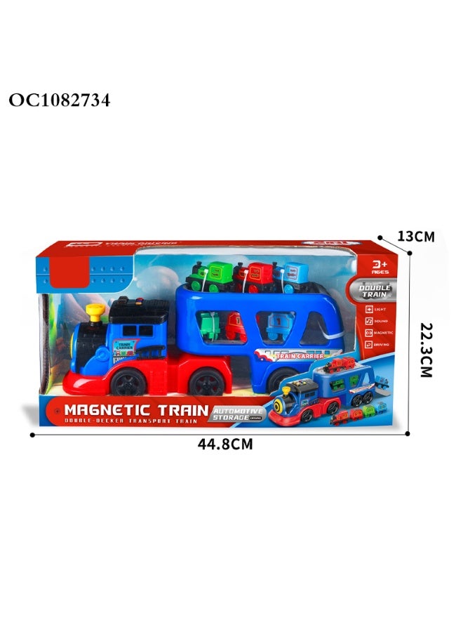 Kids Boys Electric Pullback Toys Train Container Transport Car Toys with Music Light Smoking with Mini Train - Image 3