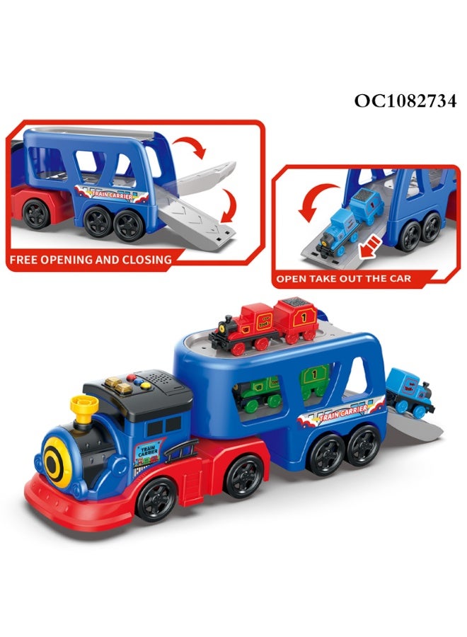 Kids Boys Electric Pullback Toys Train Container Transport Car Toys with Music Light Smoking with Mini Train - Image 2