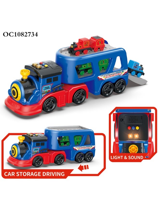 Kids Boys Electric Pullback Toys Train Container Transport Car Toys with Music Light Smoking with Mini Train - Image 5
