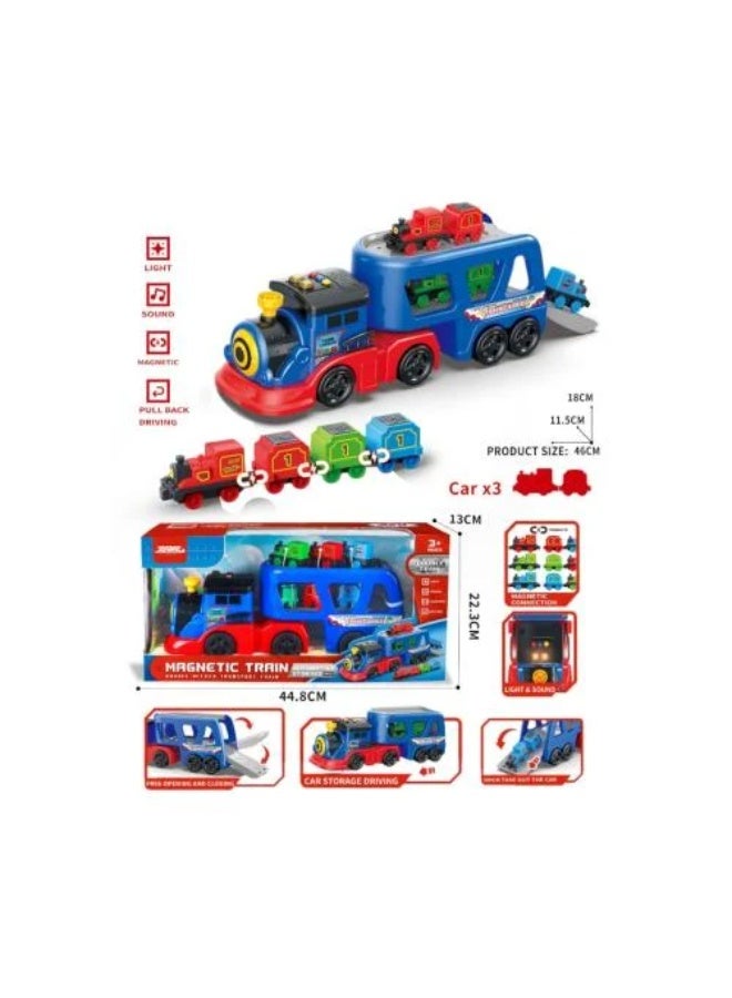 Kids Boys Electric Pullback Toys Train Container Transport Car Toys with Music Light Smoking with Mini Train - Image 1