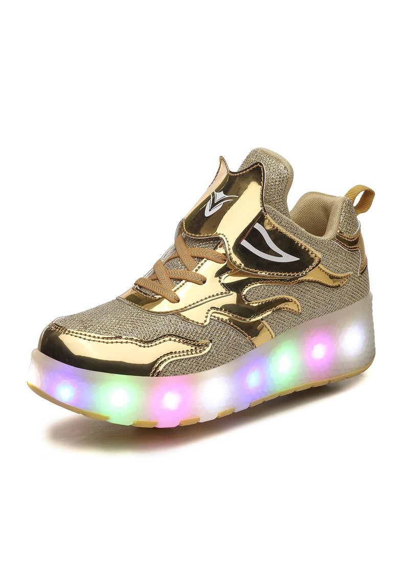 Loquat - LED Flash Light Fashion Shiny Sneaker Skate Shoes With Wheels And Lightning Sole Gold - Image 1