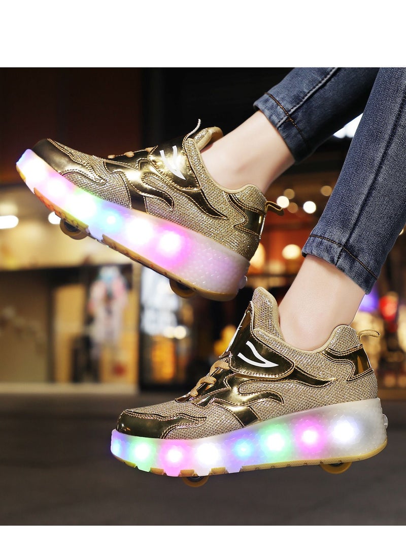 Loquat - LED Flash Light Fashion Shiny Sneaker Skate Shoes With Wheels And Lightning Sole Gold - Image 1