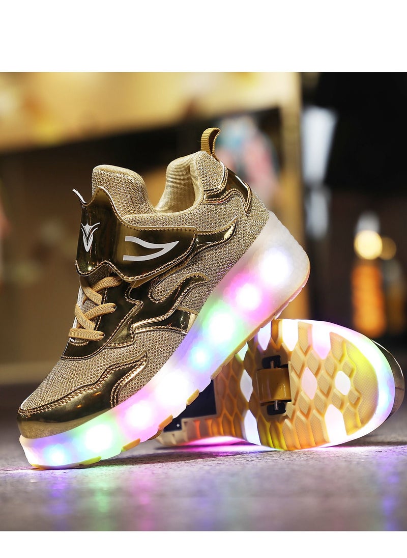 Loquat - LED Flash Light Fashion Shiny Sneaker Skate Shoes With Wheels And Lightning Sole Gold - Image 1