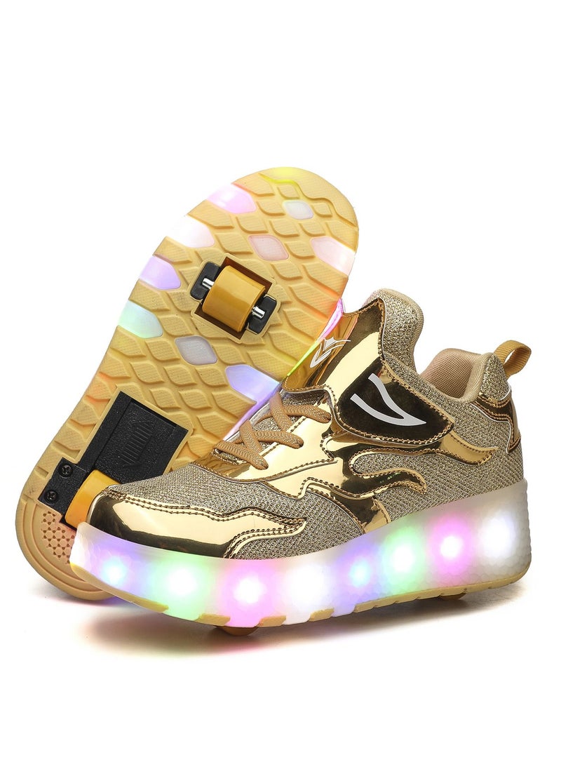 Loquat - LED Flash Light Fashion Shiny Sneaker Skate Shoes With Wheels And Lightning Sole Gold - Image 1