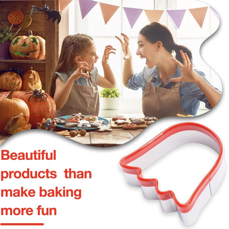 COOKIEQUE COOKIEQUE 2-Piece Halloween Ghost Cookie Cutters  Food-Grade Stainless Steel Sandwich Cutters  Biscuit Cutter set  Holiday Cookie Cutters  Unique Design with Protective Red Top PVC  - Image 2