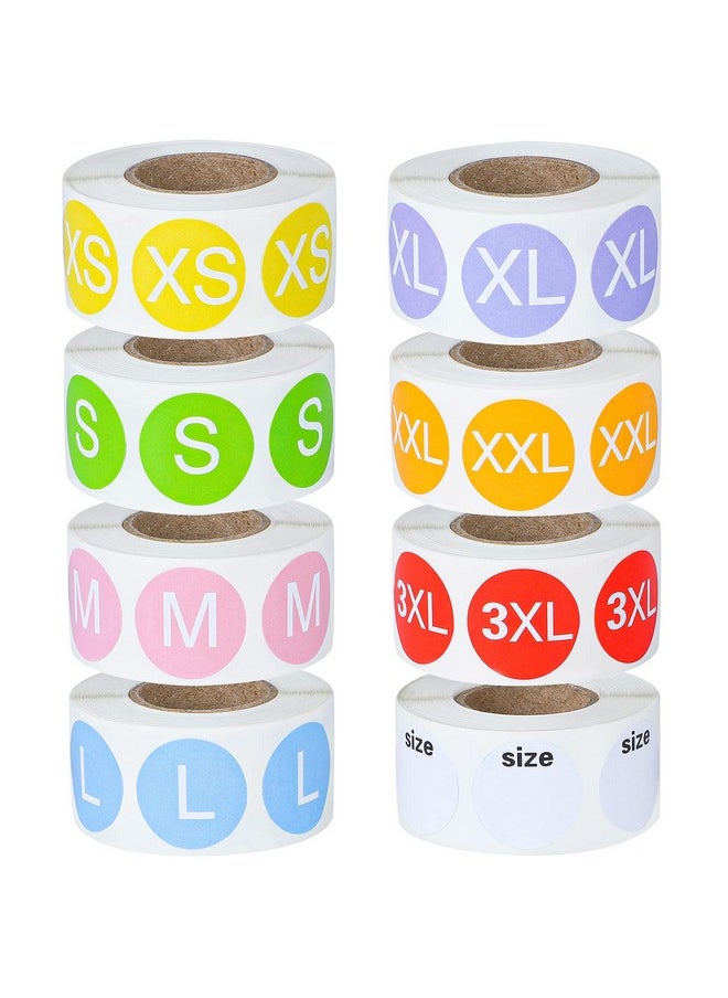 Elcoho - 4000 Pieces Clothing Size Sticker Labels Round Color Stickers With Black Text 8 Rolls 7 Sizes And One Roll Blank Size Stickers - Image 1