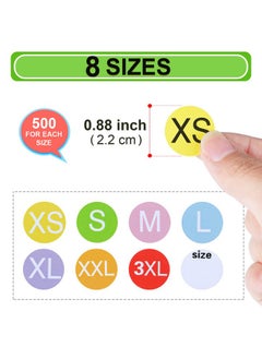 Elcoho 4000 Pieces Clothing Size Sticker Labels Round Color Stickers With Black Text 8 Rolls 7 Sizes And One Roll Blank Size Stickers  - Image 2
