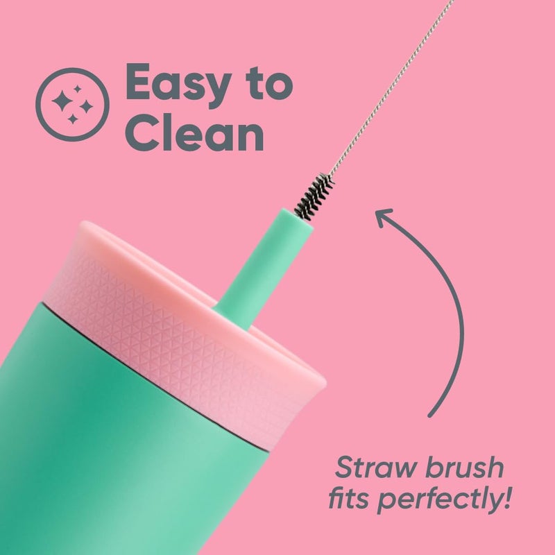 Owala Kids Insulation Stainless Steel Tumbler with Spill Resistant Flexible Straw, Easy to Clean, Kids Water Bottle, Great for Travel, Dishwasher Safe, 12 Oz, Pink and Teal (Real Cool Fish) - Image 4