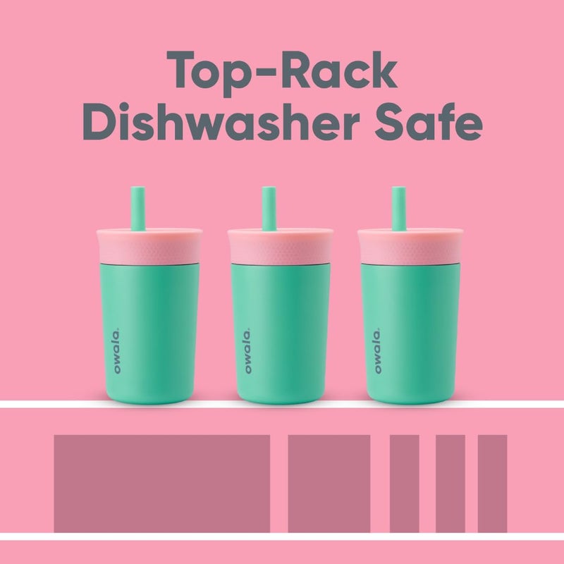 Owala Kids Insulation Stainless Steel Tumbler with Spill Resistant Flexible Straw, Easy to Clean, Kids Water Bottle, Great for Travel, Dishwasher Safe, 12 Oz, Pink and Teal (Real Cool Fish) - Image 5