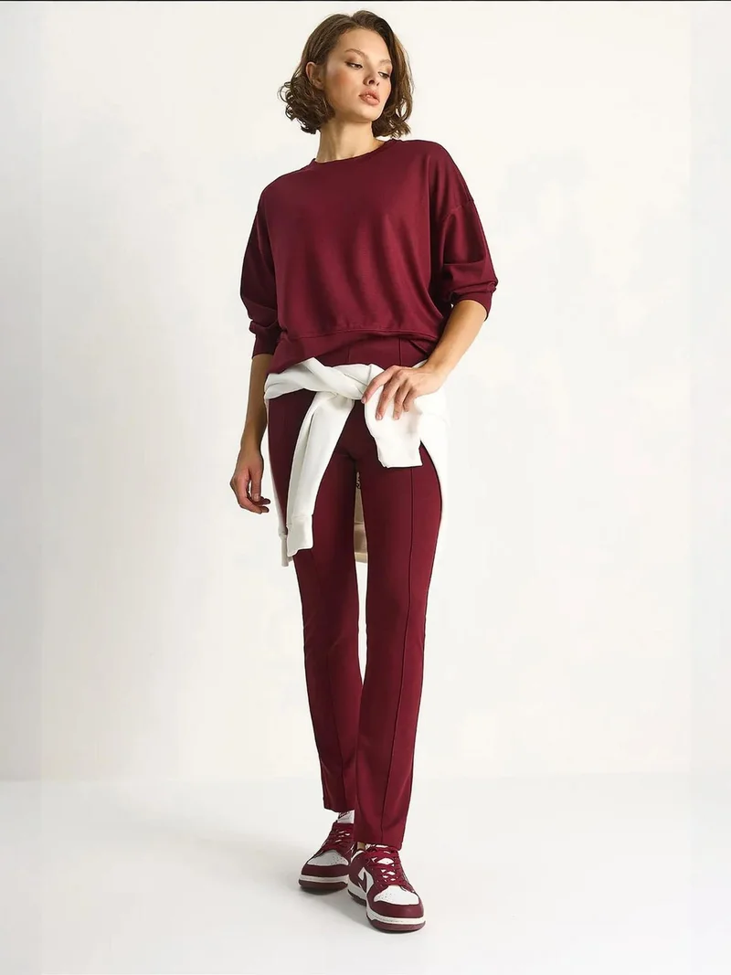 Bianco Lucci LUCCI Fitted Long Sleeve Crew Neck Two-Piece Set