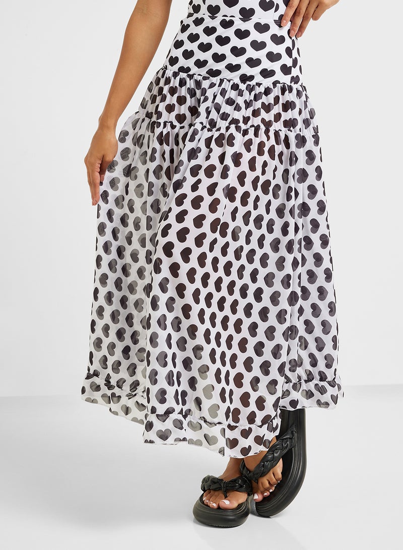 ايلا ملابس سباحة بطبعة قلب وتنورة شاطئ - Image 4