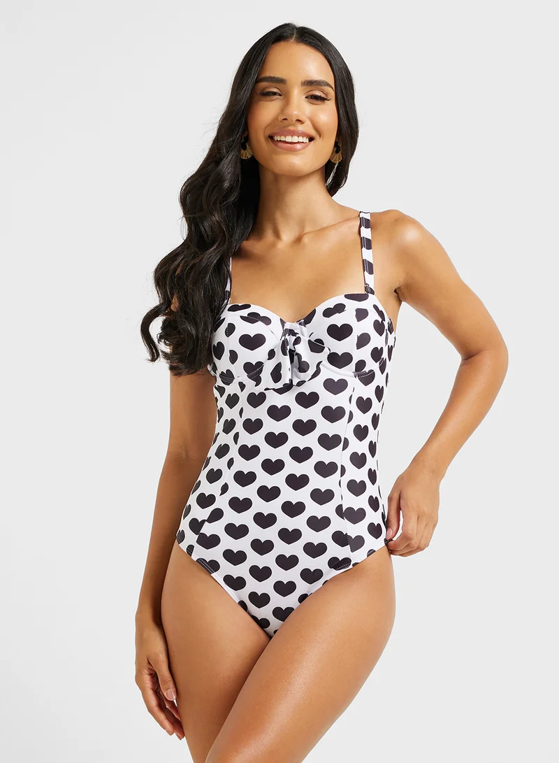 ELLA Swimsuit With Heart Print & Beach Skirt