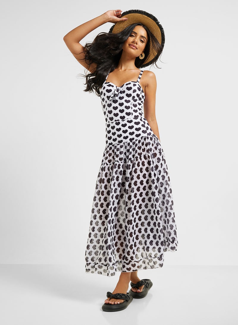 ايلا ملابس سباحة بطبعة قلب وتنورة شاطئ - Image 1