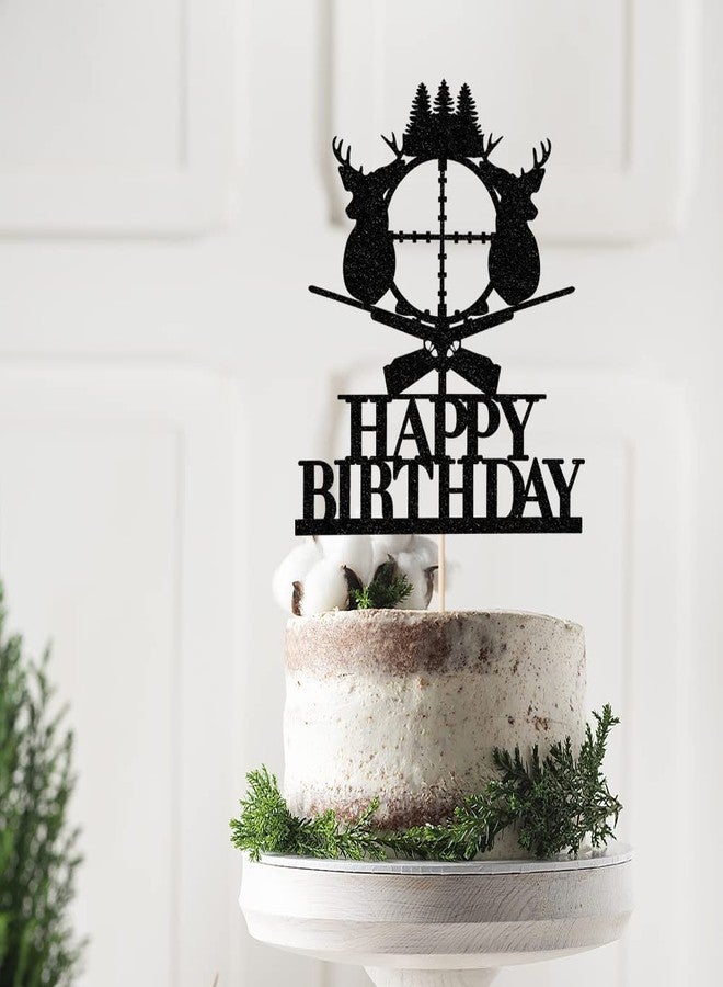 Yetxel Deer Hunting Cake Topper，Black Antler Happy Birthday Cake Topper，Hunter Camping Themed for Kids Boy Girl Men Happy Birthday Party Supplies - Image 4
