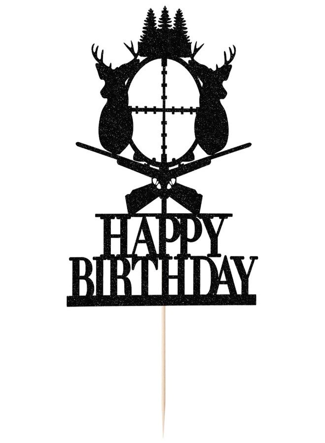 Yetxel Deer Hunting Cake Topper，Black Antler Happy Birthday Cake Topper，Hunter Camping Themed for Kids Boy Girl Men Happy Birthday Party Supplies - Image 3