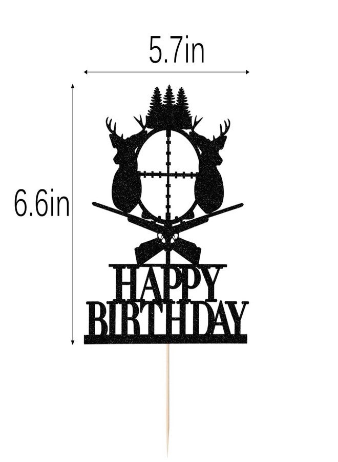 Yetxel Deer Hunting Cake Topper，Black Antler Happy Birthday Cake Topper，Hunter Camping Themed for Kids Boy Girl Men Happy Birthday Party Supplies - Image 2
