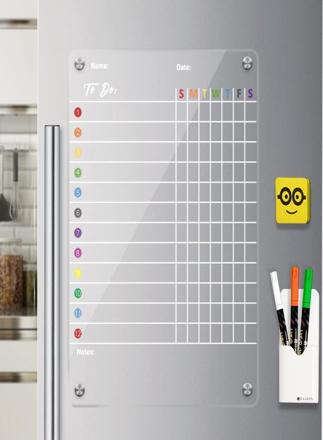 RR RAXMIN Magnetic Acrylic Chore Chart 17"x12" Clear Chore Chart for Adults and Teenagers Dry Erase Board Includes 3 Dry Erase Markers - Image 1