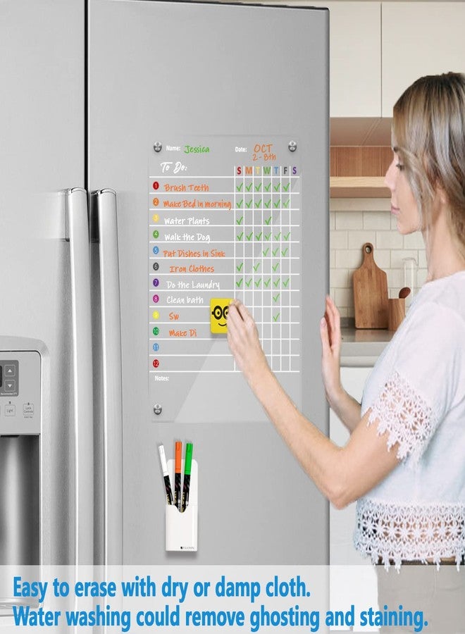 RR RAXMIN Magnetic Acrylic Chore Chart 17"x12" Clear Chore Chart for Adults and Teenagers Dry Erase Board Includes 3 Dry Erase Markers - Image 2