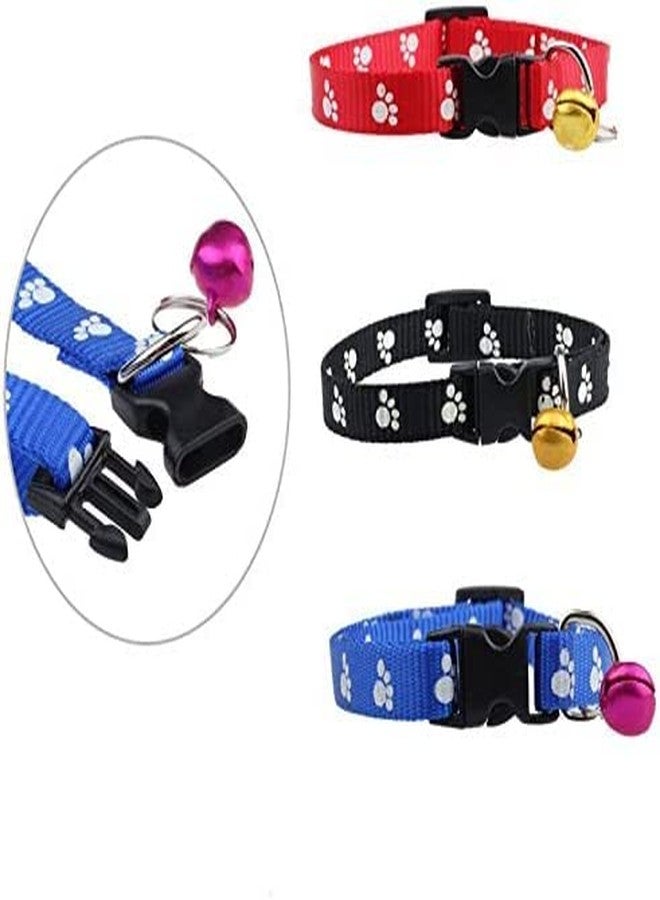 Pups&Pets طوق قابل للتعديل للحيوانات الأليفة من Pups&Pets، مزين بطبعة مخلب، مناسب للكلاب والجراء والقطط والقطط الصغيرة، مزود بجرس، مقاس صغير جدًا 10 مم، مصنوع من النايلون، حزام مزين بطبعة مخلب للرقبة (بنفسجي) - Image 2