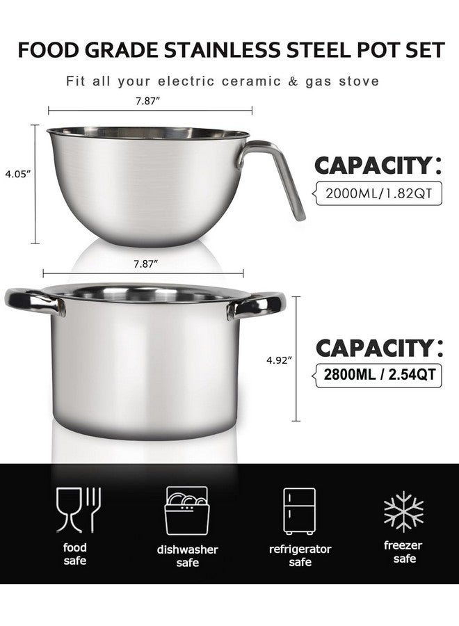 Marsheepy Marsheepy Double Boiler Pot Set,2000ML/1.8QT Mixing Bowl for Chocolate Melting, 2800ML/ 2.54QT 304 Stainless Steel Pot With Silicone Spatula for Melting Chocolate, Candy, Candle, Soap, Wax  - Image 2