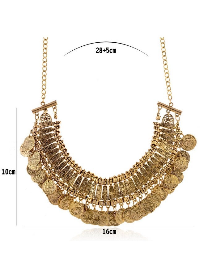 LUREME Vintage Engraved Coin Bib Statement Necklace Clavicle Necklace (01003295) (Antique Gold) - Image 2