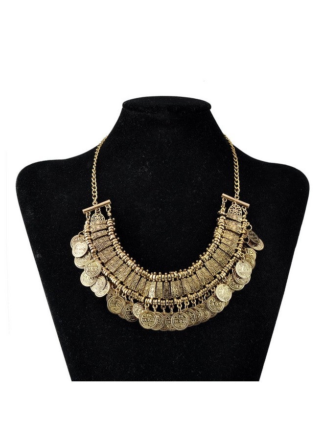LUREME Vintage Engraved Coin Bib Statement Necklace Clavicle Necklace (01003295) (Antique Gold) - Image 3