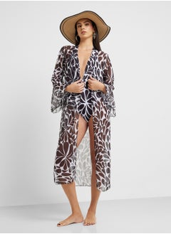 ELLA Plunge Neck Swimsuit In Printed With Beach Kimono  - Image 1