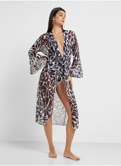 ELLA Plunge Neck Swimsuit In Printed With Beach Kimono  - Image 5