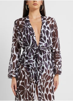 ELLA Plunge Neck Swimsuit In Printed With Beach Kimono  - Image 3