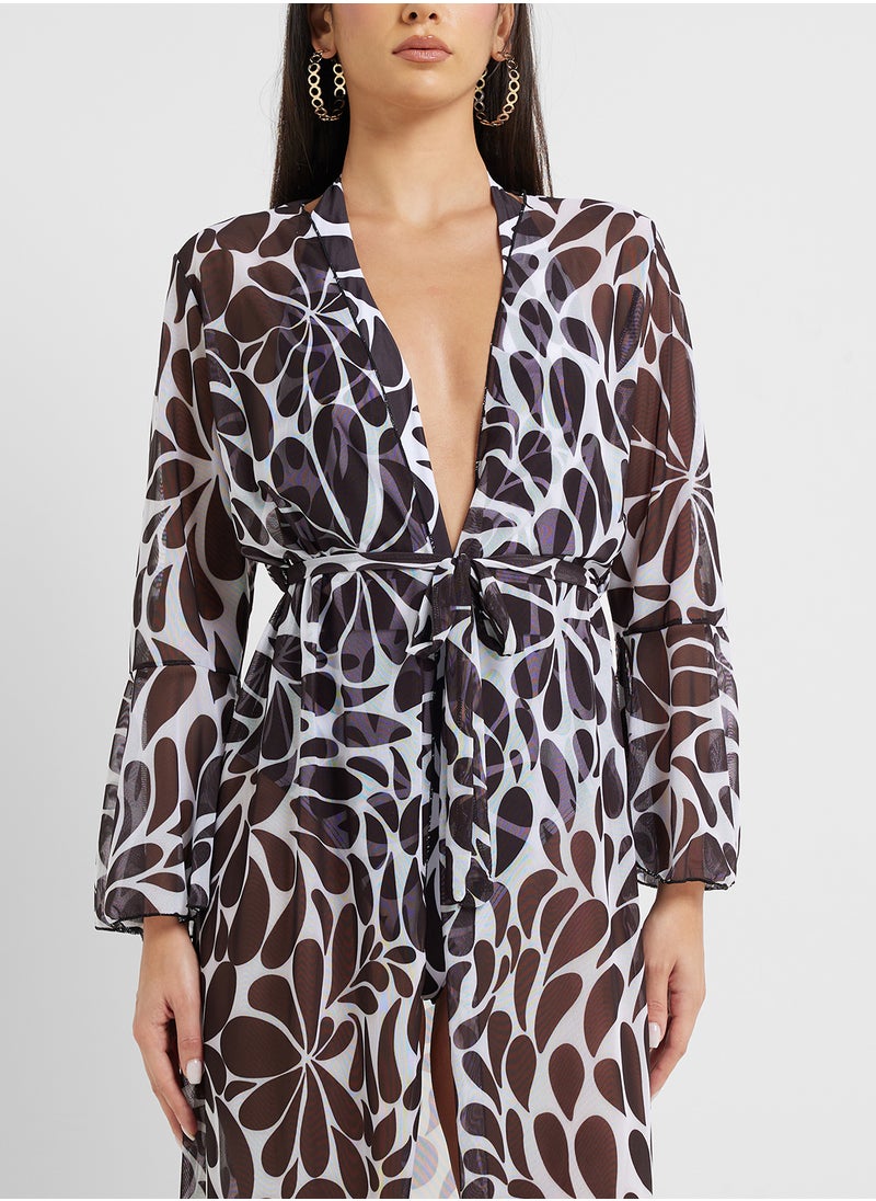 ELLA Plunge Neck Swimsuit In Printed With Beach Kimono  - Image 3
