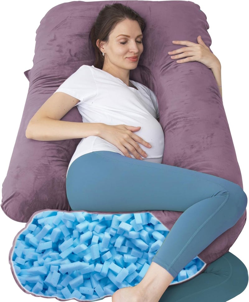 TaiBest Shredded Memory Foam Pregnancy Pillow for Sleeping, Maternity Pillow for Pregnant Women, Abdominal Support, U Shaped Full Body (Memory Foam, Purple) - Image 1