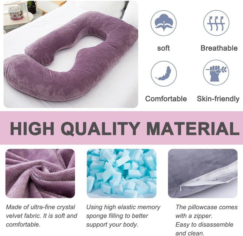 TaiBest Shredded Memory Foam Pregnancy Pillow for Sleeping, Maternity Pillow for Pregnant Women, Abdominal Support, U Shaped Full Body (Memory Foam, Purple) - Image 2