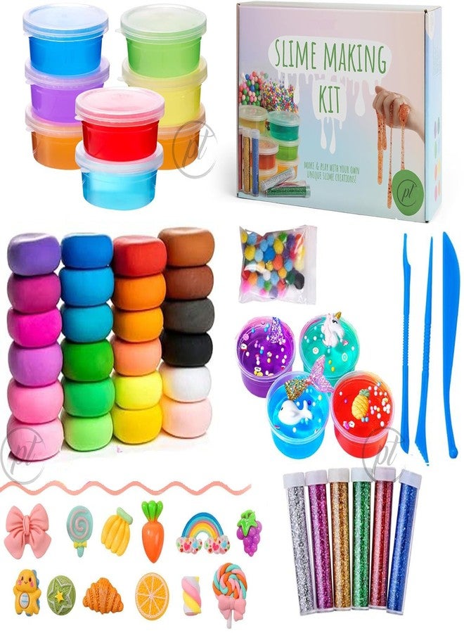 Daily Crafts مجموعة أدوات صنع السلايم من ديلي كرافتس مع بريق وأدوات | مجموعة صنع السلايم للأطفال مكونة من 43 قطعة مع طين، وزينة، وكرات بوم بوم | مجموعة حرفية إبداعية للأولاد والبنات - Image 1