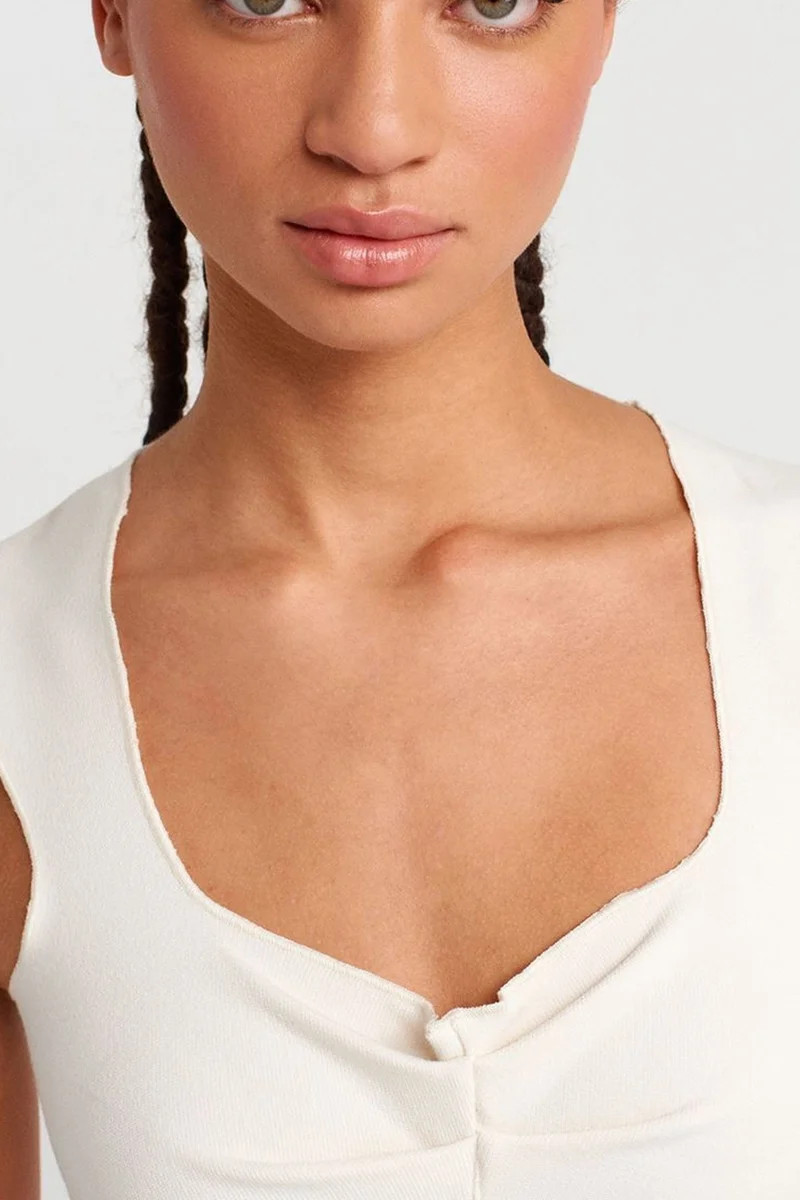 Dilvin White DILVIN Fitted Sleeveless Crop Blouse With Square Neck for Women | Best Price UAE
