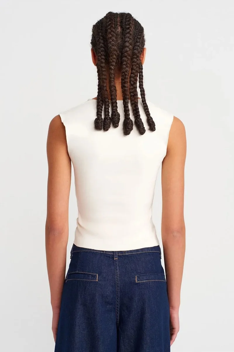Dilvin White DILVIN Fitted Sleeveless Crop Blouse With Square Neck for Women | Best Price UAE