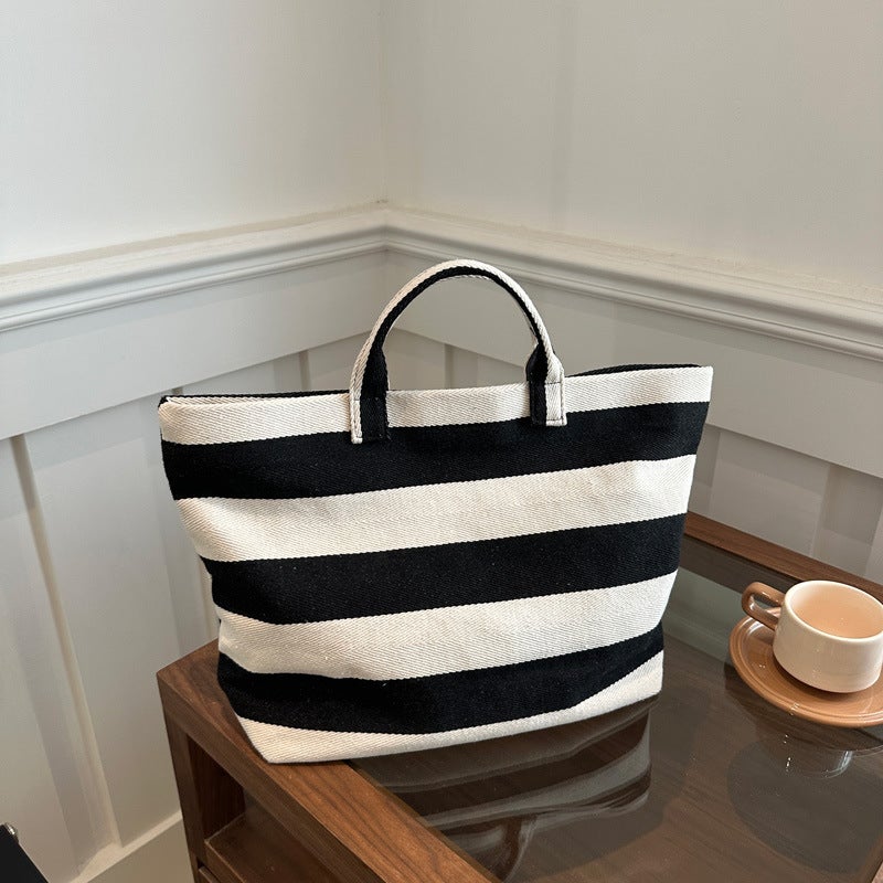 2024 Fashionable And Simple Black And White Stripesd Large Capacity Bag New Shoulder Bag Commuter Travel Tote Bag Women'S Bag - Image 2