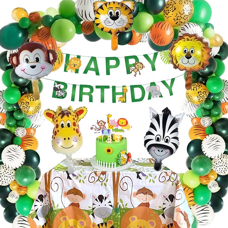 SKEFOLI Safari Birthday Decorations 58PC Wild Jungle Theme Party Supply Animal Balloon Garland Kit Baby Shower Decor for Boy with Monkey Tiger Lion Zebra Reusable Balloon Happy Birthday Banner Tablecloth - Image 2