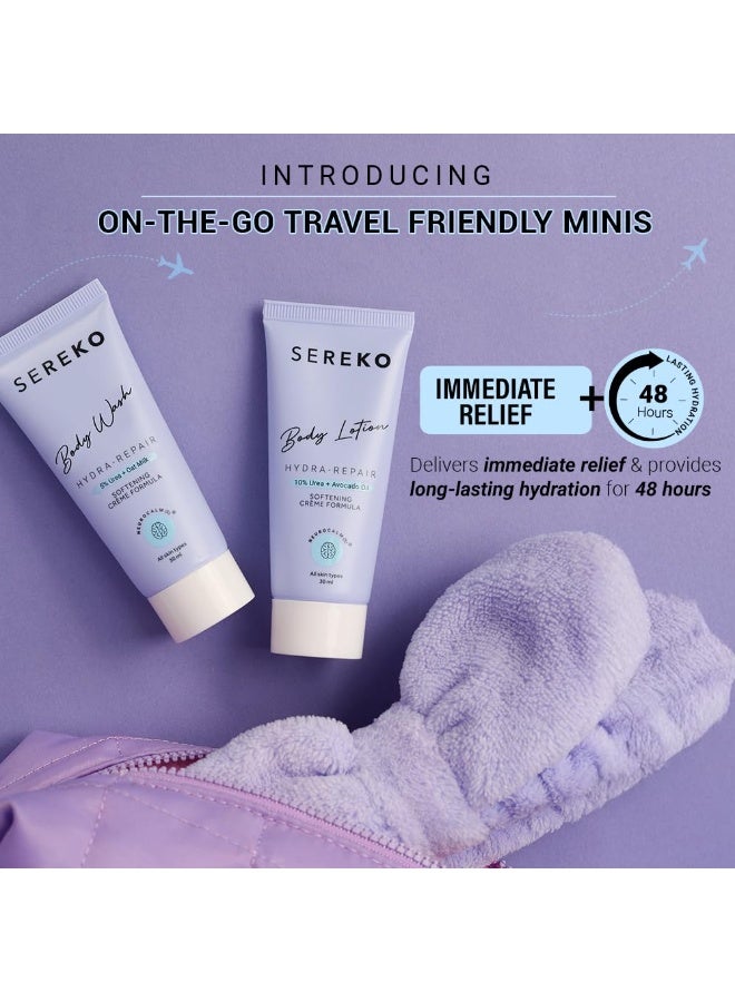 SEREKO Hydra Repair Body Wash 30ml  SEREKO Hydra Repair Body Lotion 30m | 48H Skin Relief Body Wash and Lotion Travel Combo | Urea Treatment for Strawberry Legs, Detan, Brightening |Gentle Exfoliating, AHA & BHA Free for Very Dry, Flaky Skin - Image 3
