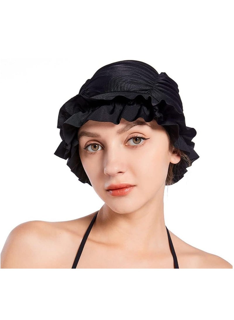 GUDOO Women Pleated Swimming Cap, for Long Hair Nylon Cloth Swim Cap, Elastic Comfort Bathing Cap Swim Hats, Swim Hats Keep Hairstyle Unchanged, Swim Hats Keep Hairstyle Unchanged  - Image 1