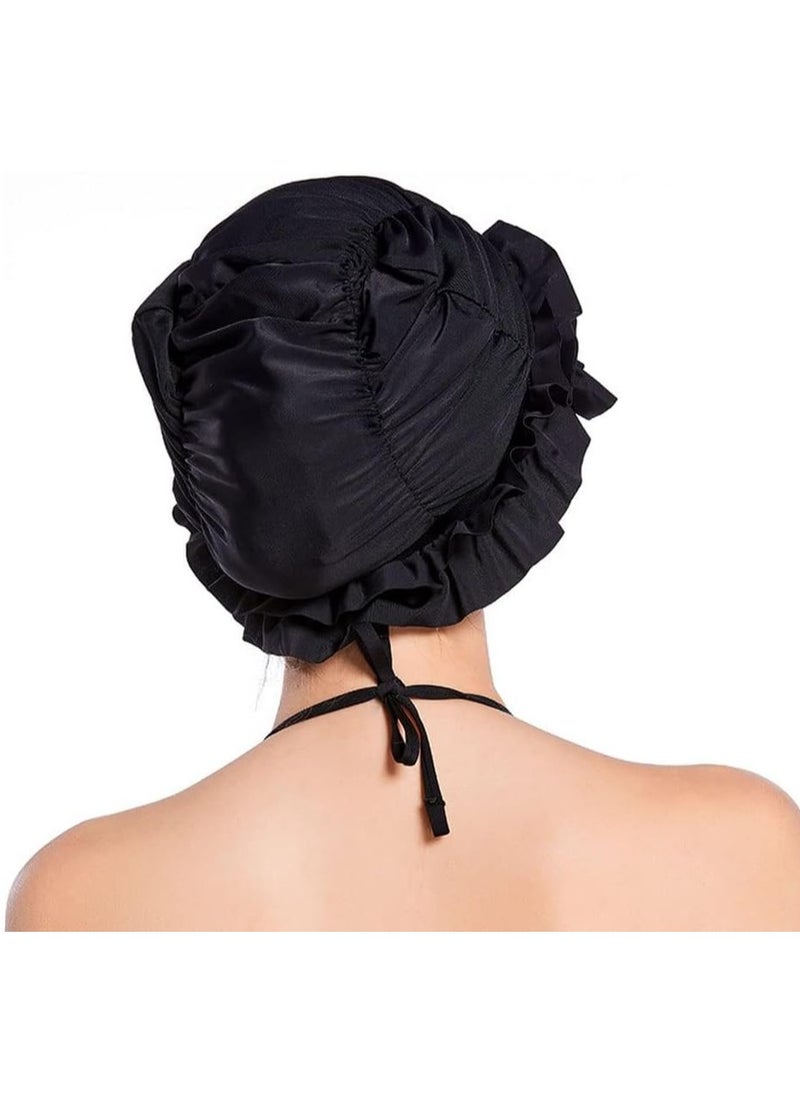 GUDOO Women Pleated Swimming Cap, for Long Hair Nylon Cloth Swim Cap, Elastic Comfort Bathing Cap Swim Hats, Swim Hats Keep Hairstyle Unchanged, Swim Hats Keep Hairstyle Unchanged  - Image 2