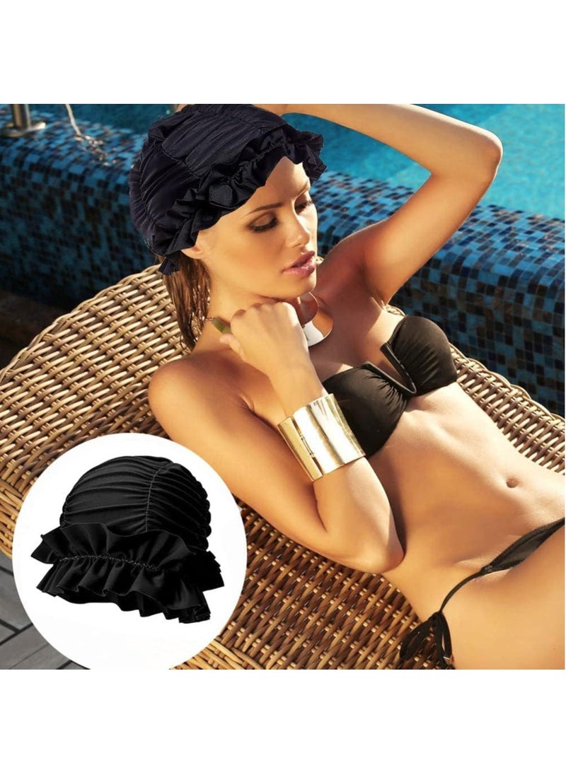 GUDOO Women Pleated Swimming Cap, for Long Hair Nylon Cloth Swim Cap, Elastic Comfort Bathing Cap Swim Hats, Swim Hats Keep Hairstyle Unchanged, Swim Hats Keep Hairstyle Unchanged  - Image 5