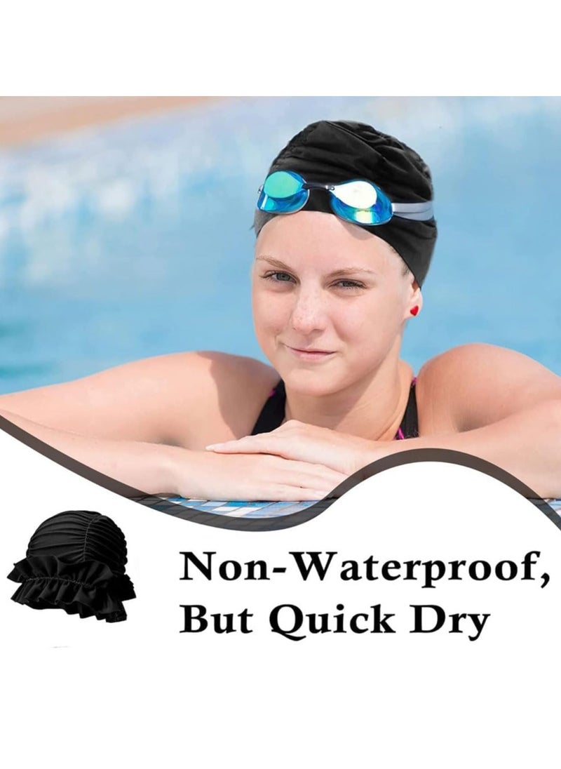 GUDOO Women Pleated Swimming Cap, for Long Hair Nylon Cloth Swim Cap, Elastic Comfort Bathing Cap Swim Hats, Swim Hats Keep Hairstyle Unchanged, Swim Hats Keep Hairstyle Unchanged  - Image 3