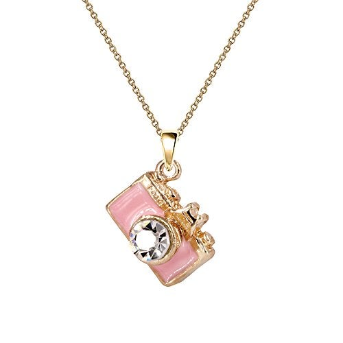 Monnel NC054 Pink 3D Crystal Camera Charm Pendant Necklace - Image 1