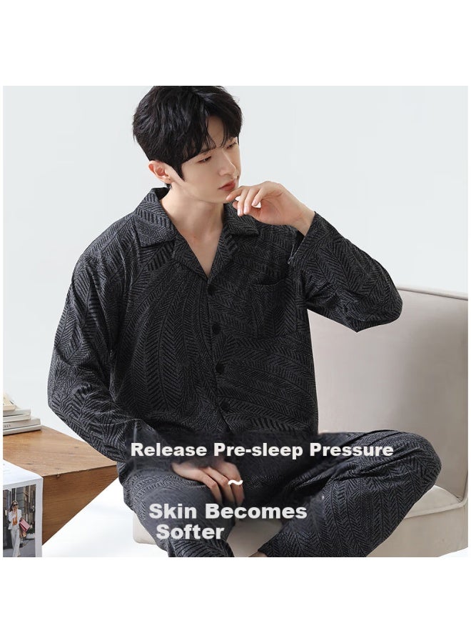 LANG SHA Langsha Men's Spring And Summer Open-front Plus Size Fat Guy Fat Guy Home Wear Set - Image 3