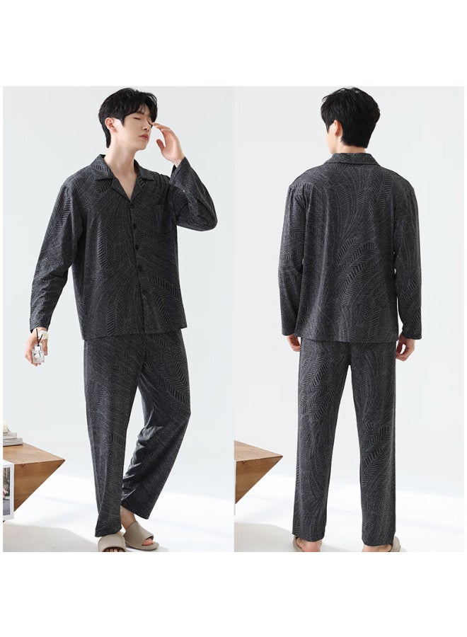 LANG SHA Langsha Men's Spring And Summer Open-front Plus Size Fat Guy Fat Guy Home Wear Set - Image 2