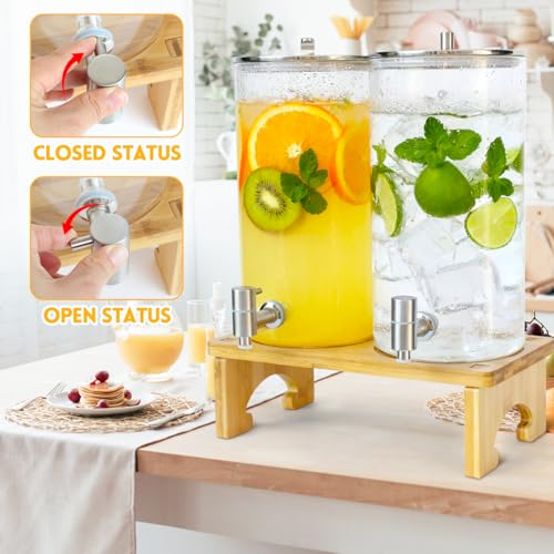 PSUTBPAT 2 Pack 1.5 Gallon Drink dispenser with Stand，Glass Beverage Dispenser With Wood Stand, 18/8 Stainless Steel Spigot and Labels Large Water Drink Dispensers for Parties, Lemonade,Juice, Tea - Image 5