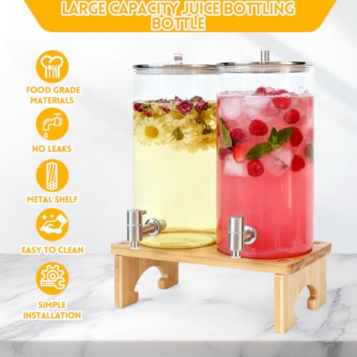 PSUTBPAT 2 Pack 1.5 Gallon Drink dispenser with Stand，Glass Beverage Dispenser With Wood Stand, 18/8 Stainless Steel Spigot and Labels Large Water Drink Dispensers for Parties, Lemonade,Juice, Tea - Image 4