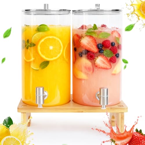 PSUTBPAT 2 Pack 1.5 Gallon Drink dispenser with Stand，Glass Beverage Dispenser With Wood Stand, 18/8 Stainless Steel Spigot and Labels Large Water Drink Dispensers for Parties, Lemonade,Juice, Tea - Image 2
