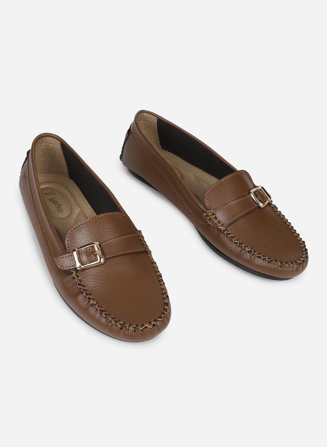 YOHO Brown Buckle Detail Round Toe Loafers - Image 4
