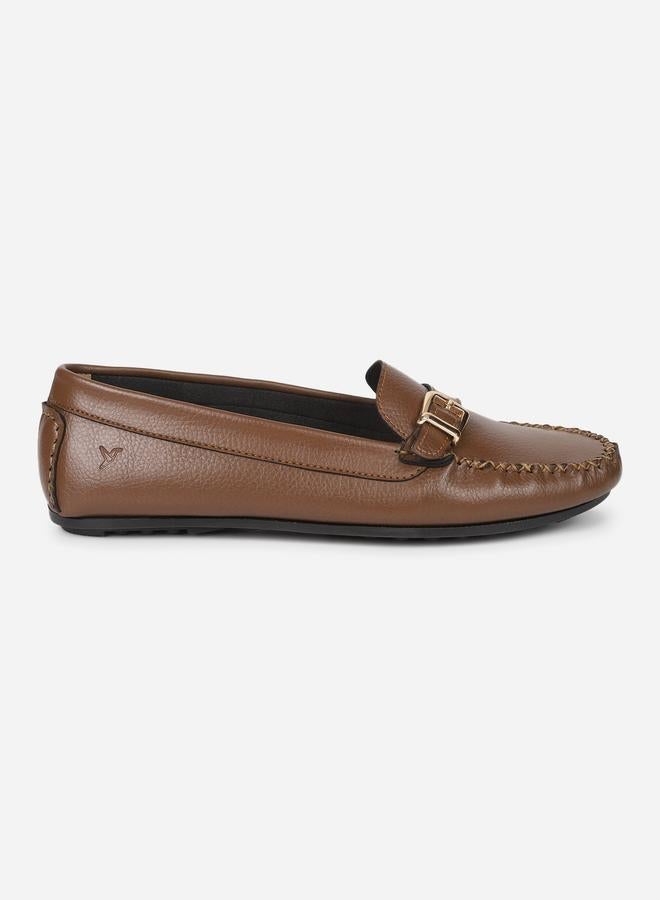 YOHO Brown Buckle Detail Round Toe Loafers - Image 3